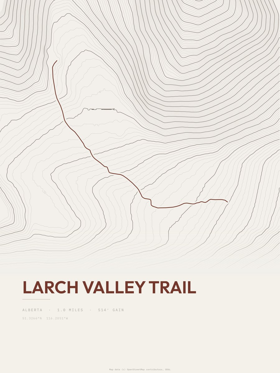 Larch Valley Trail Topographic print