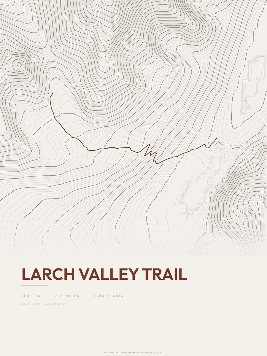 Larch Valley Trail Topographic print