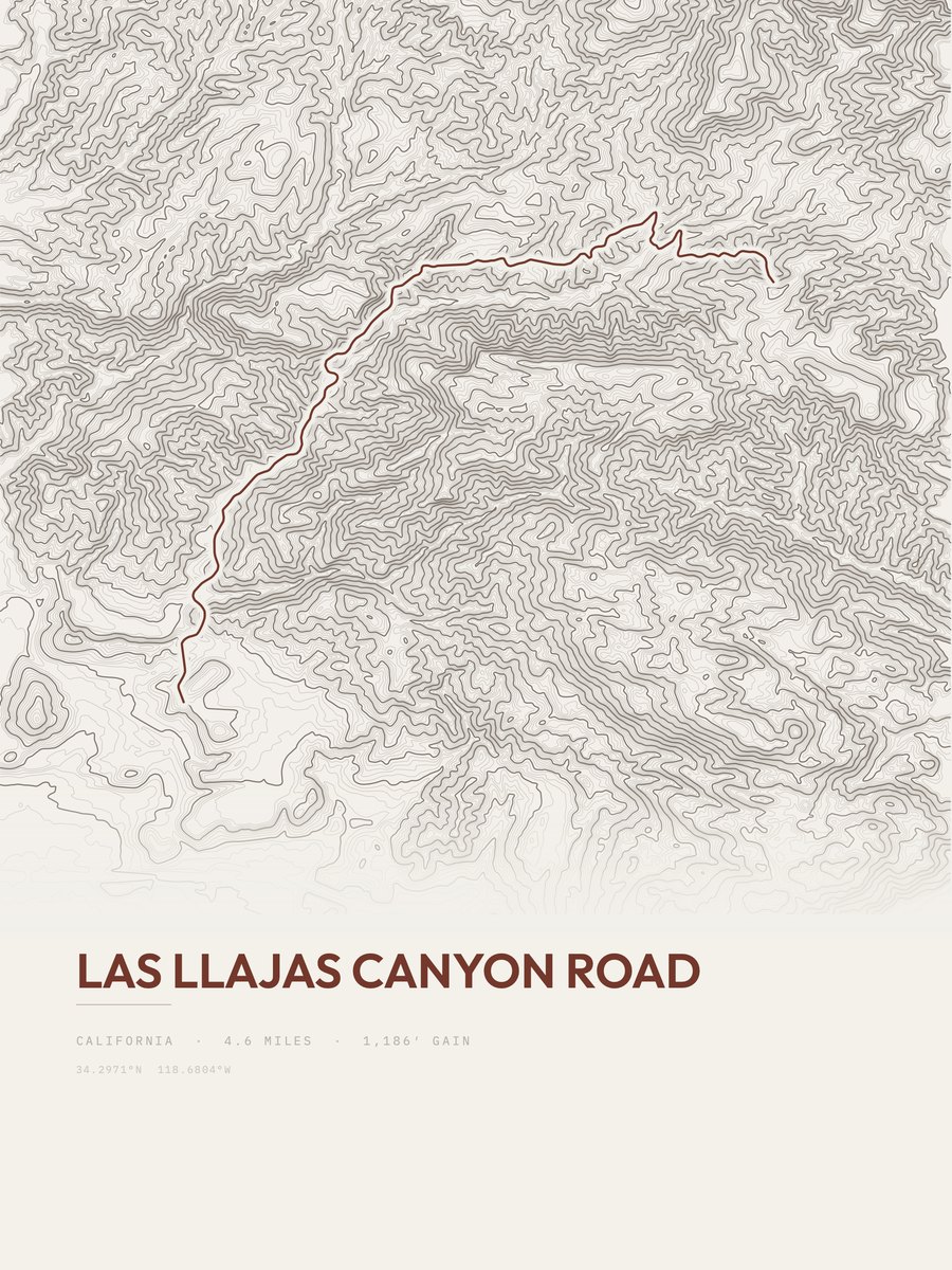 Las Llajas Canyon Road Topographic print