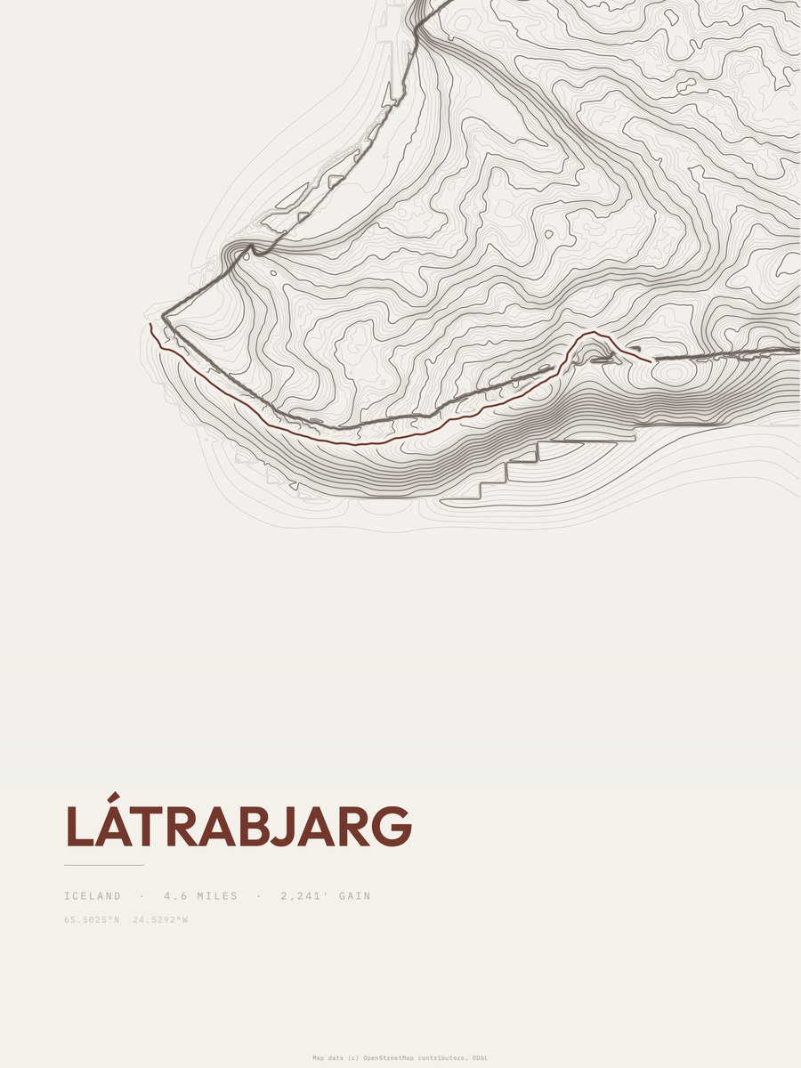Látrabjarg topographic trail print