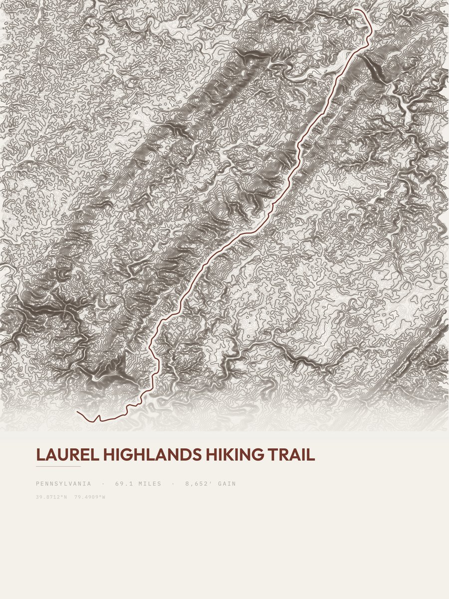 Laurel Highlands Hiking Trail topographic trail print