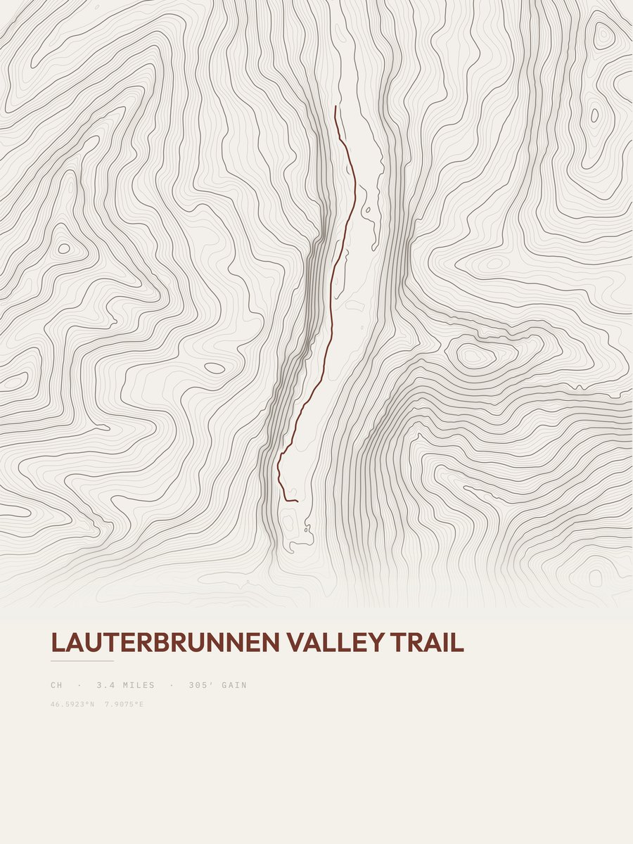 Lauterbrunnen Valley Trail topographic trail print