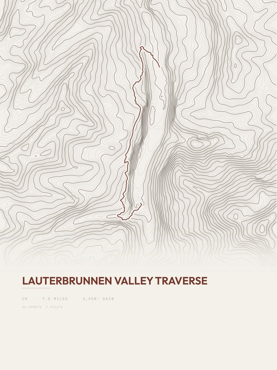 Lauterbrunnen Valley Traverse topographic trail print