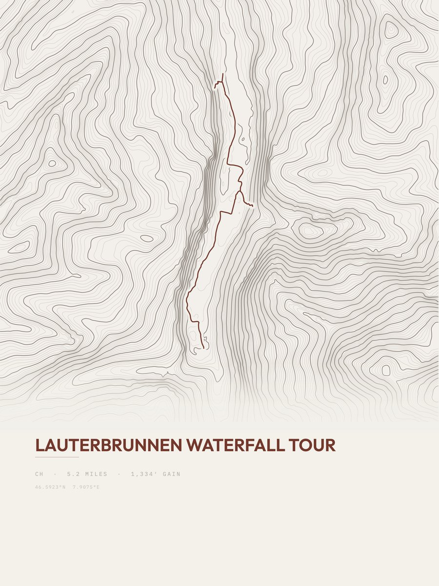 Lauterbrunnen Waterfall Tour topographic trail print