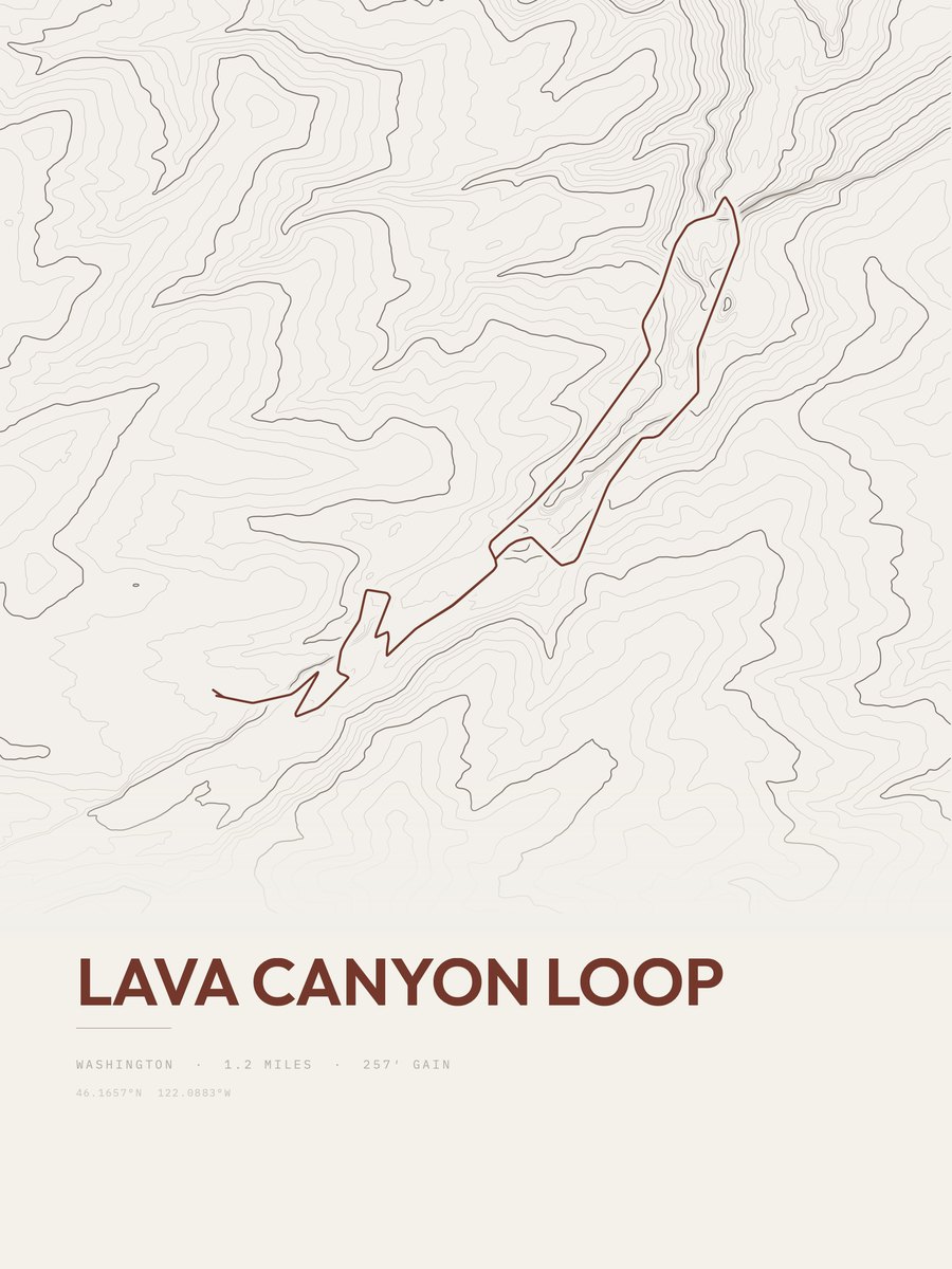 Lava Canyon Loop topographic trail print
