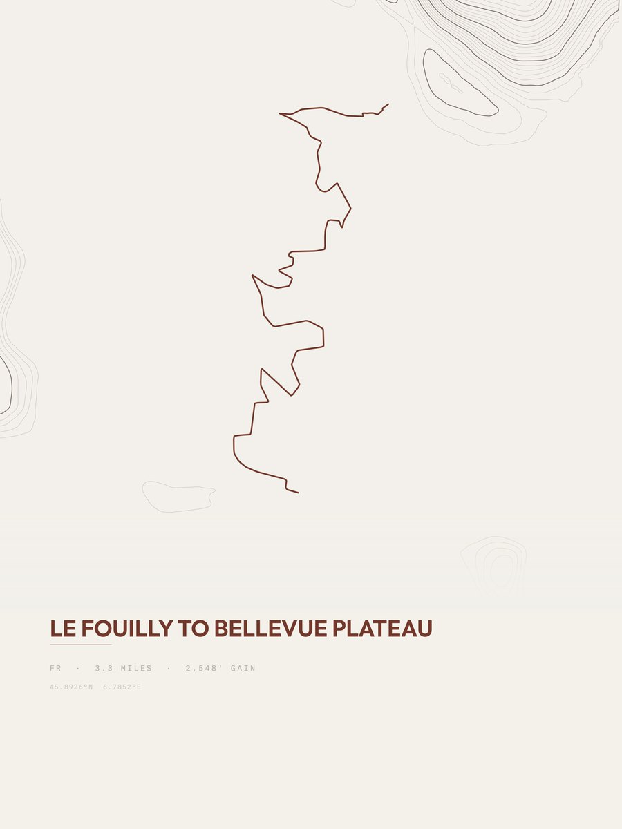 Le Fouilly to Bellevue Plateau topographic trail print