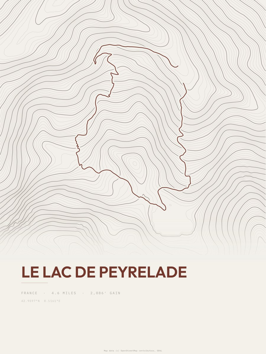 Le Lac de Peyrelade topographic trail print