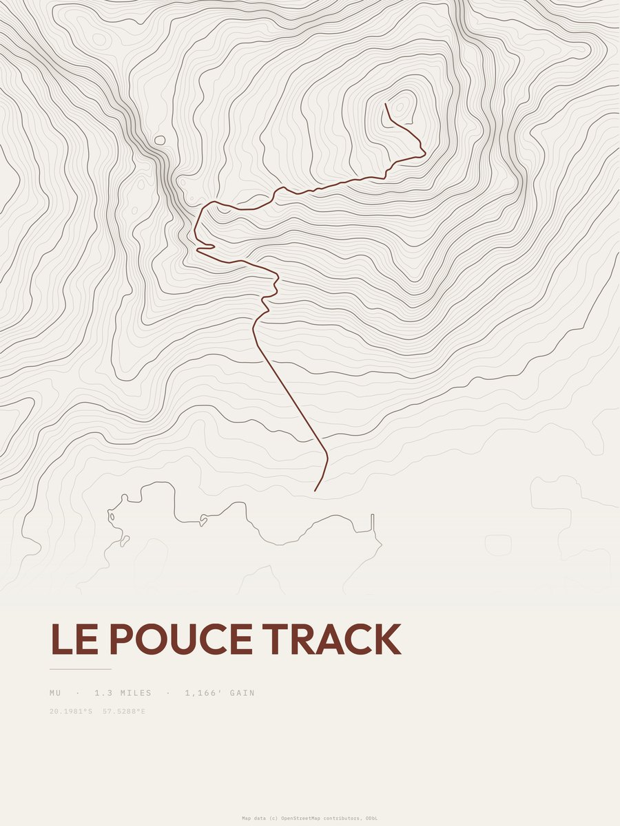 Le Pouce track topographic trail print