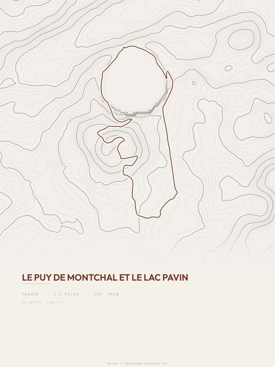 Puy de Montchal et Lac Pavin topographic trail print