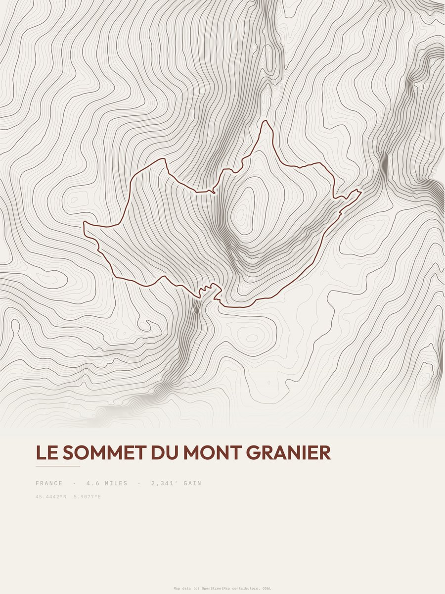 Le sommet du Mont Granier topographic trail print