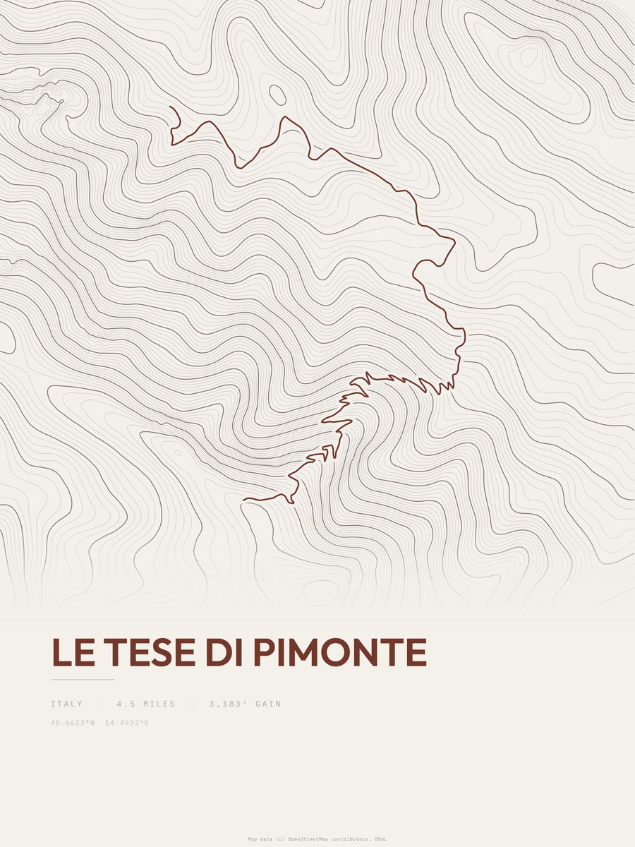 Le tese di Pimonte topographic trail print