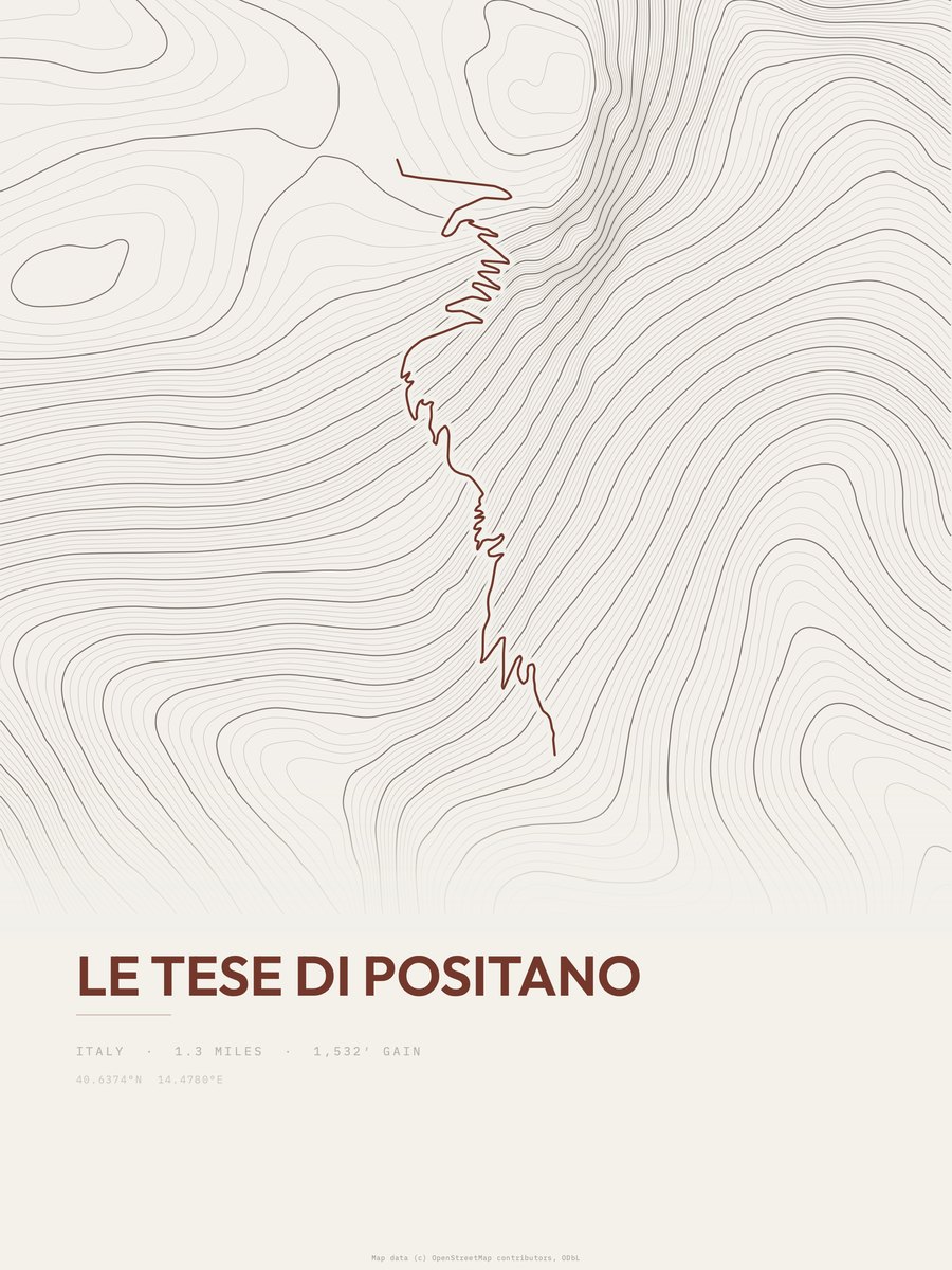 Le Tese di Positano topographic trail print
