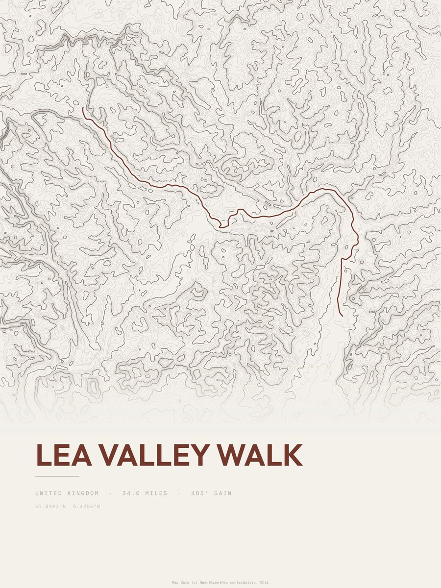 Lea Valley Walk Topographic print