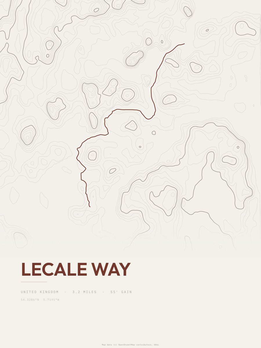 Lecale Way topographic trail print