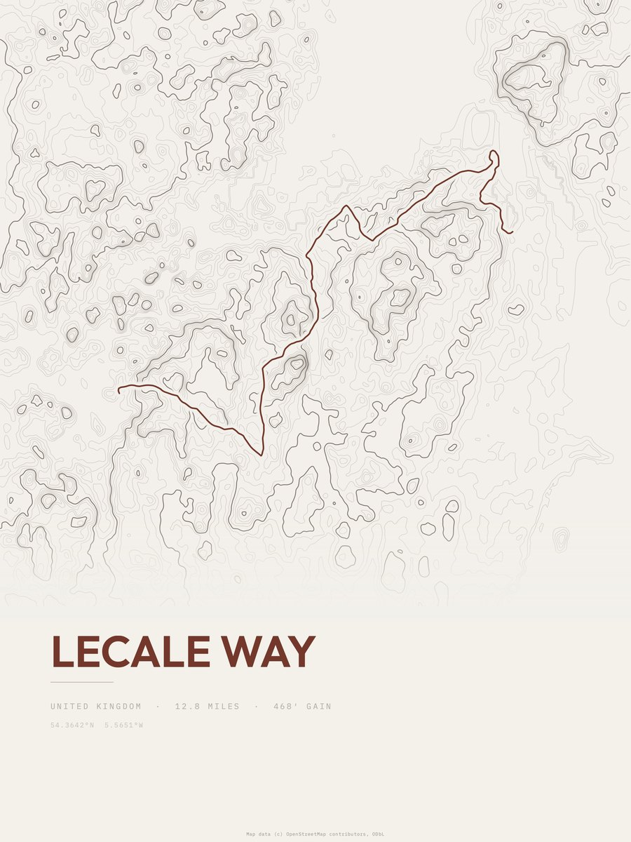 Lecale Way topographic trail print