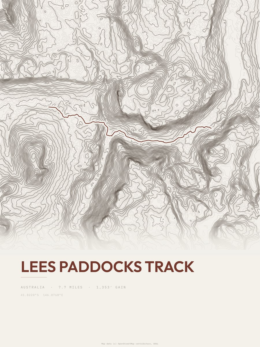 Lees Paddocks Track topographic trail print