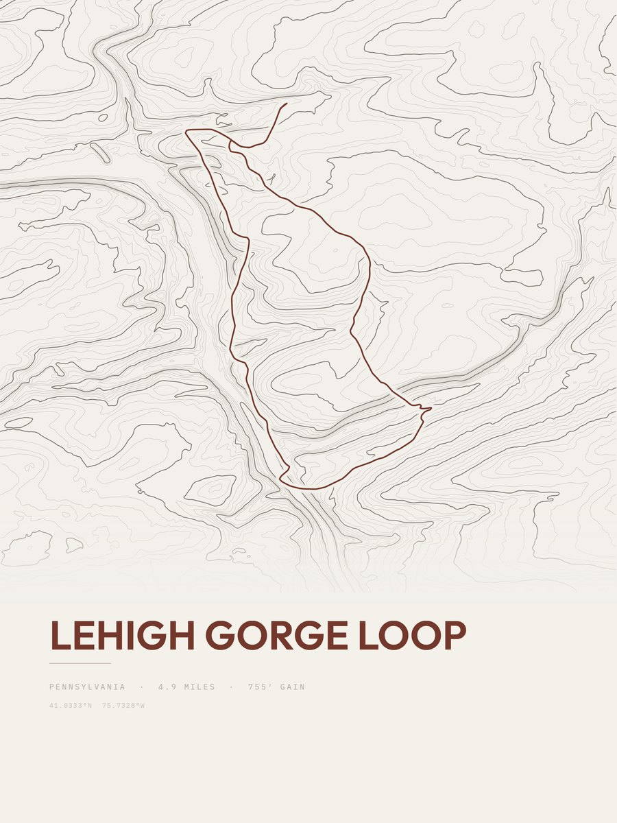 Lehigh Gorge Loop topographic trail print