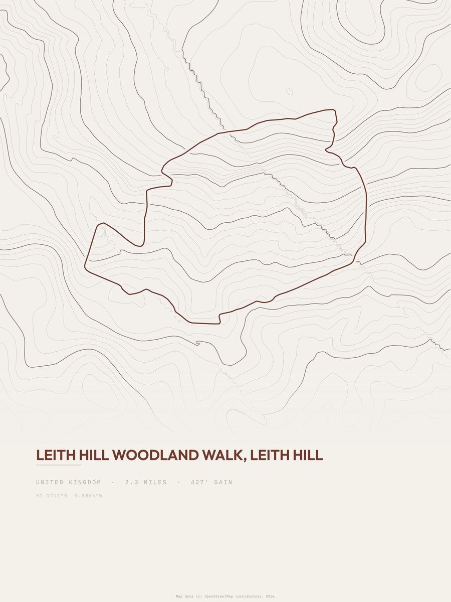 Leith Hill Woodland Walk topographic trail print