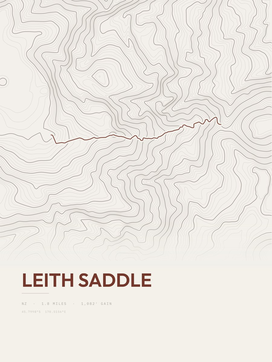 Leith Saddle topographic trail print