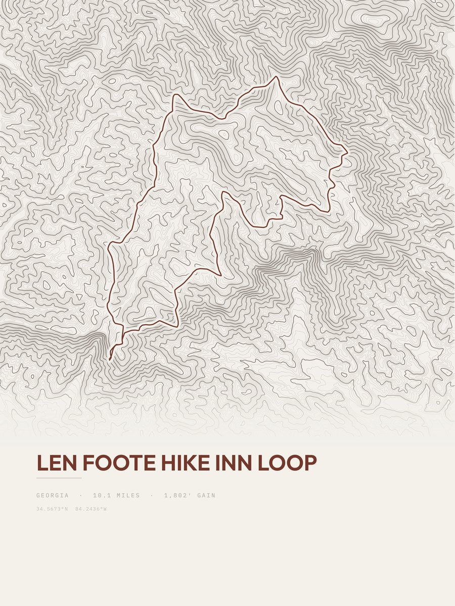 Len Foote Hike Inn Loop topographic trail print