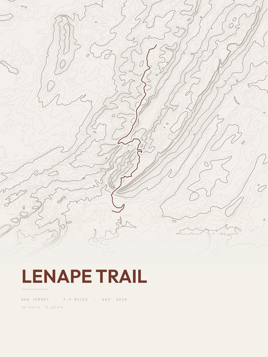 Lenape Trail topographic trail print
