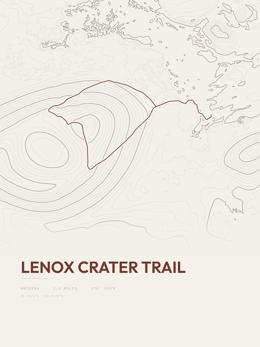 Lenox Crater Trail topographic trail print