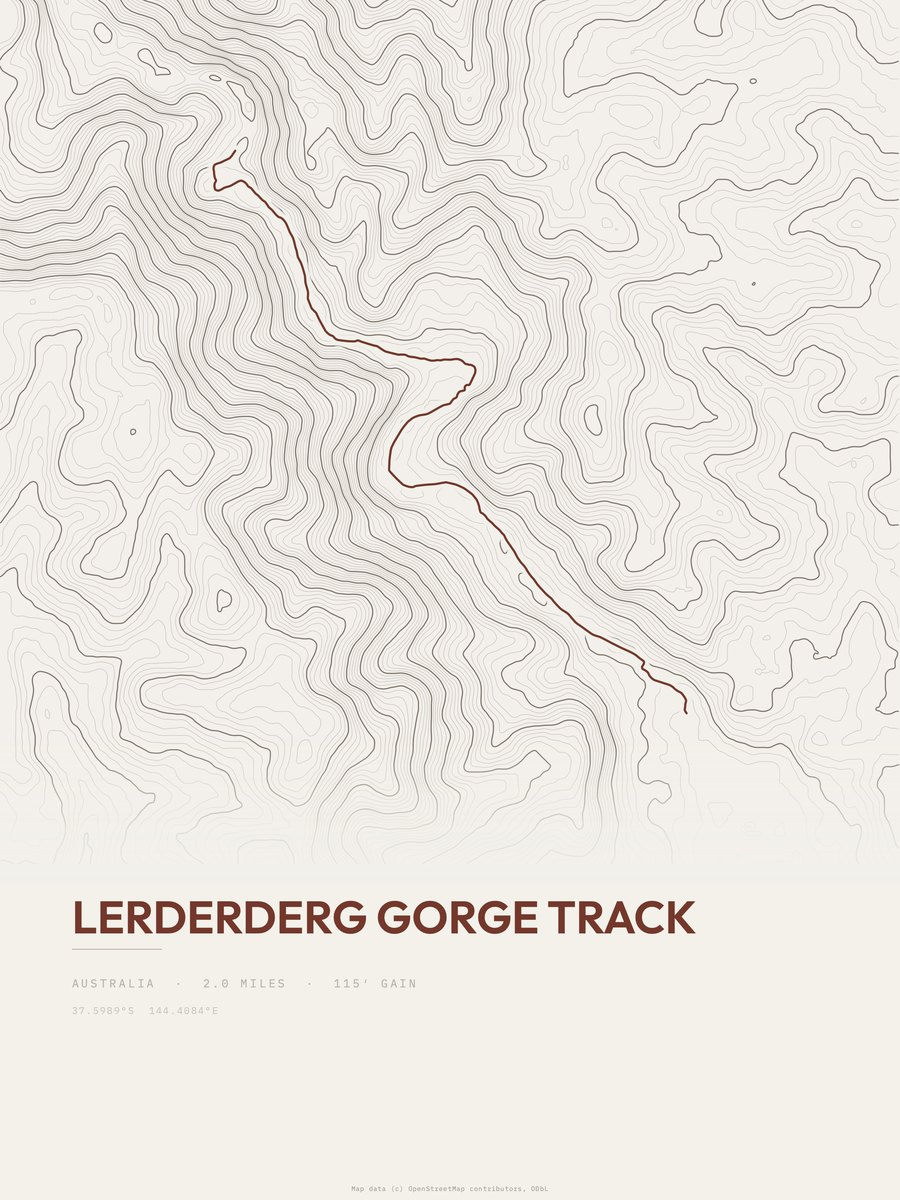 Lerderderg Gorge Track topographic trail print