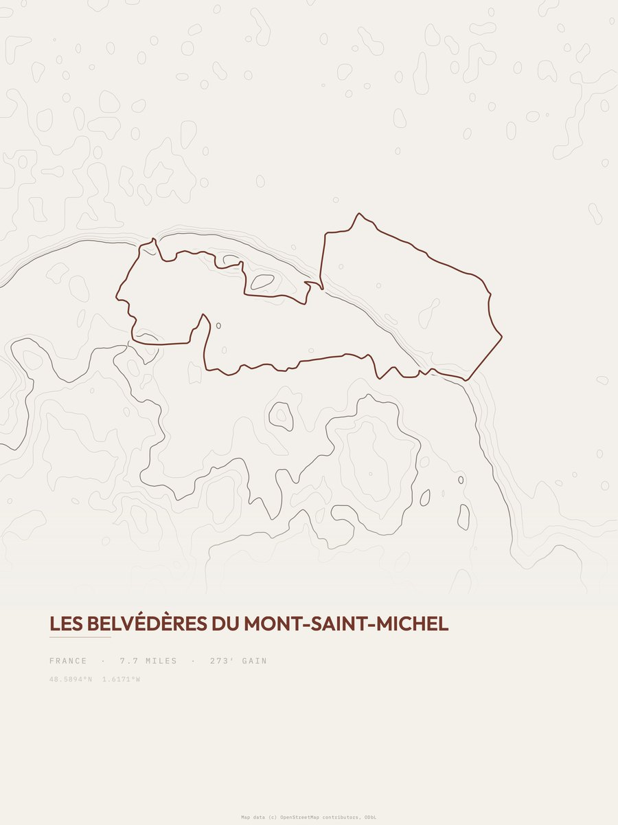 Mont-Saint-Michel topographic trail print