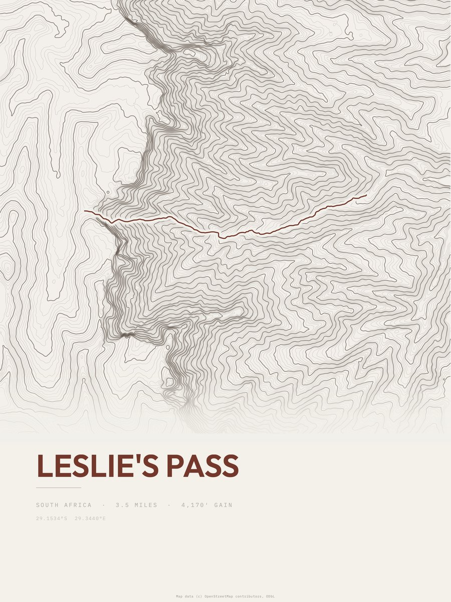 Leslie's Pass topographic trail print