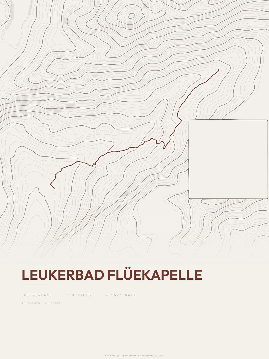 Leukerbad Flüekapelle topographic trail print