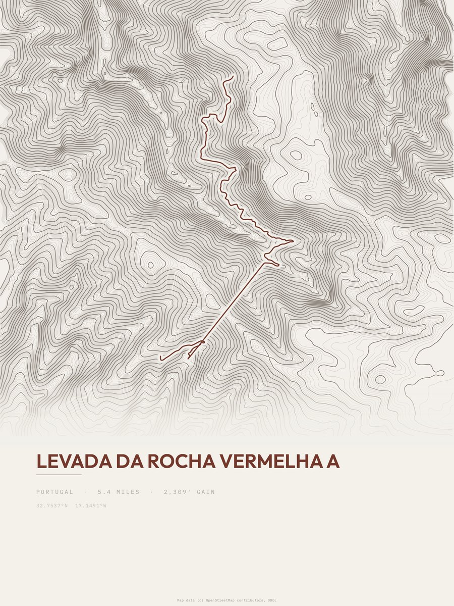 Levada da Rocha Vermelha A topographic trail print