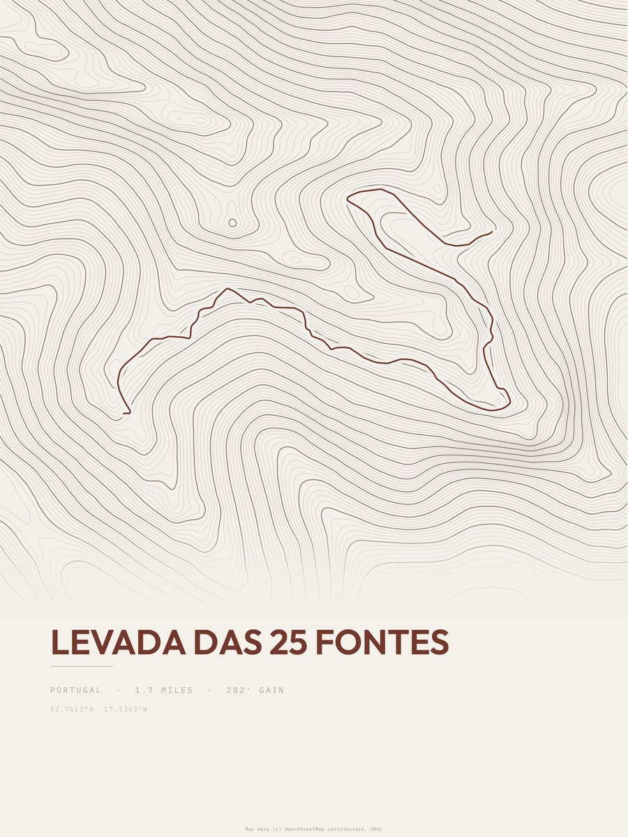 Levada das 25 Fontes topographic trail print