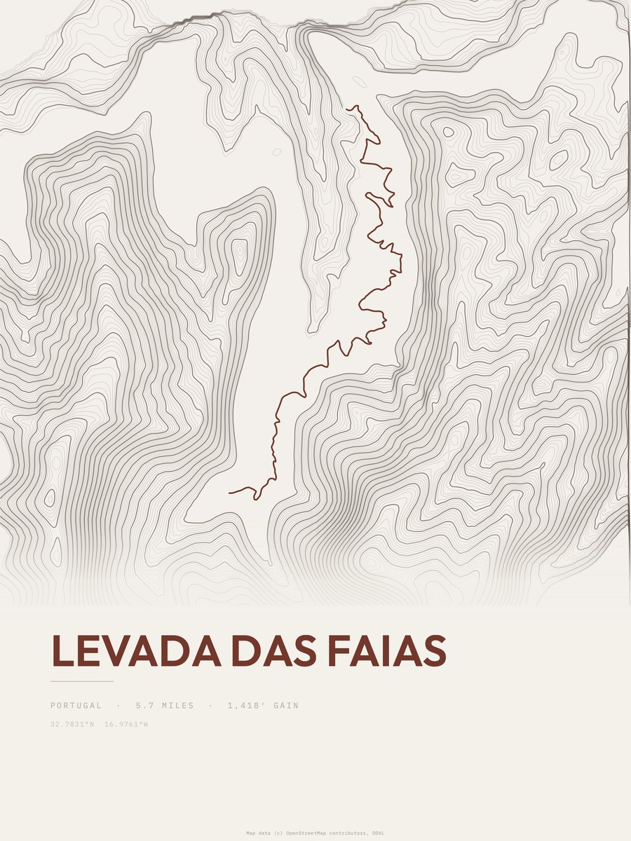 Levada das Faias topographic trail print