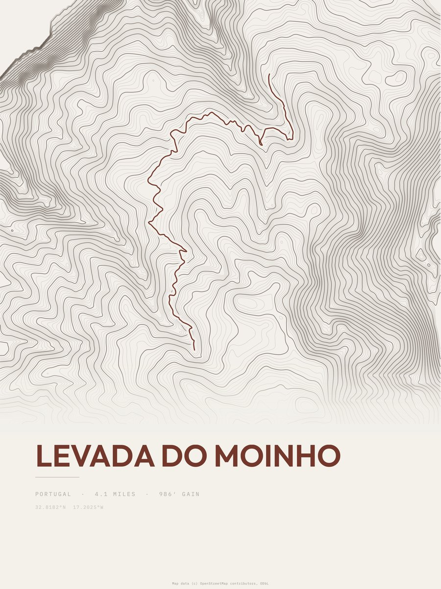 Levada do Moinho topographic trail print