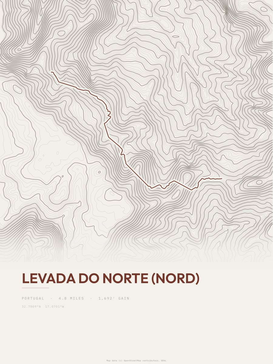 Levada do Norte (Nord) topographic trail print