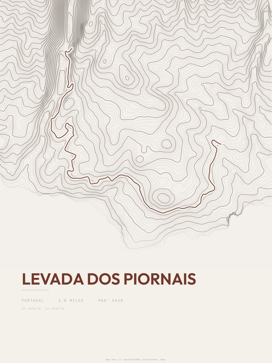 Levada dos Piornais Topographic print