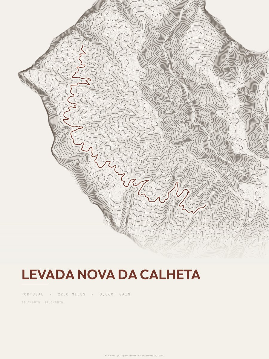 Levada Nova da Calheta topographic trail print