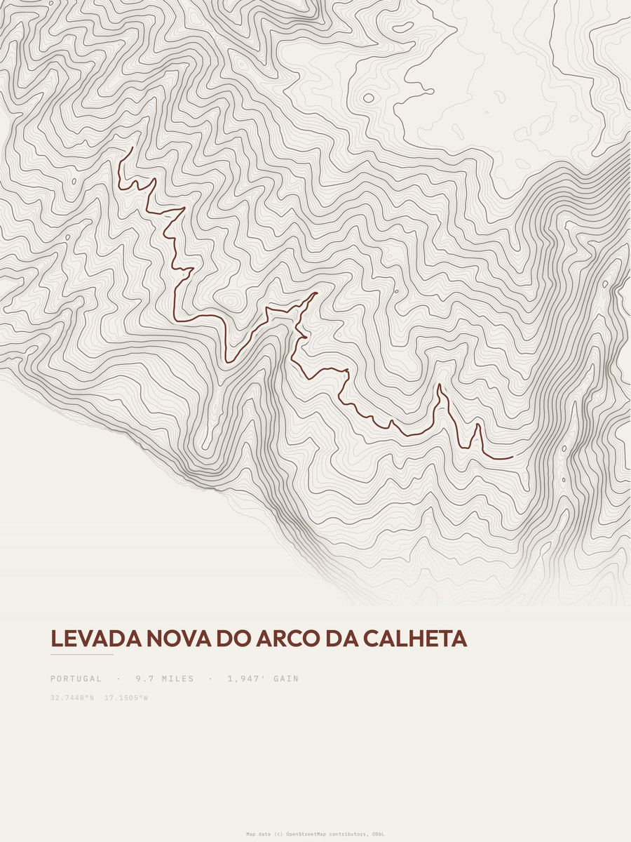 Levada Nova do Arco da Calheta topographic trail print