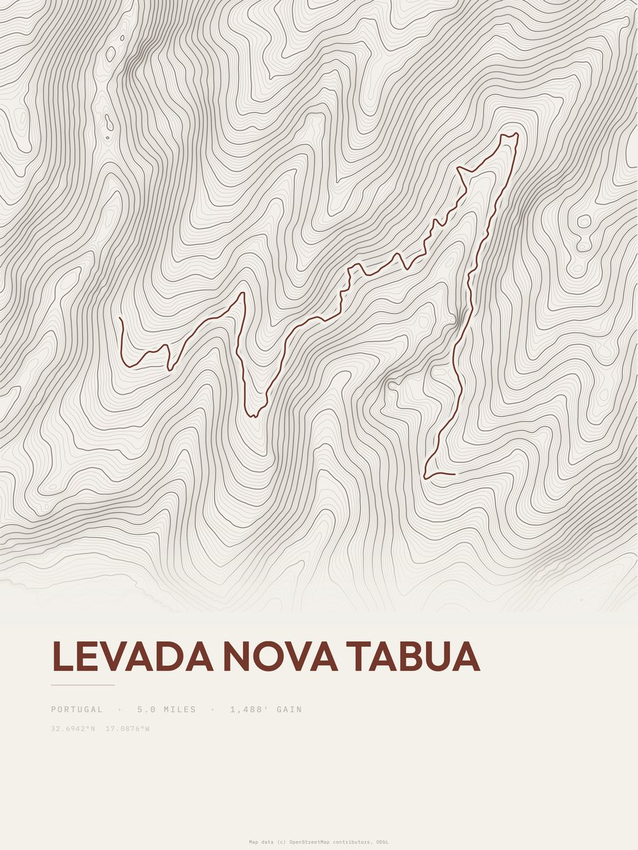 Levada Nova Tabua topographic trail print