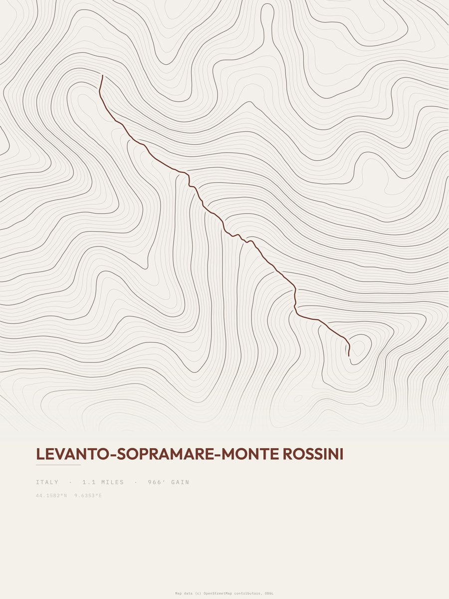 Levanto-Sopramare-Monte Rossini topographic trail print