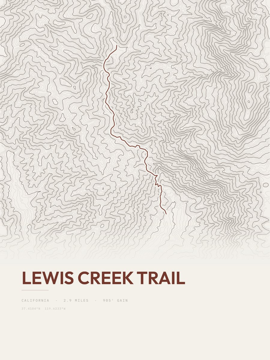 Lewis Creek Trail Topographic print
