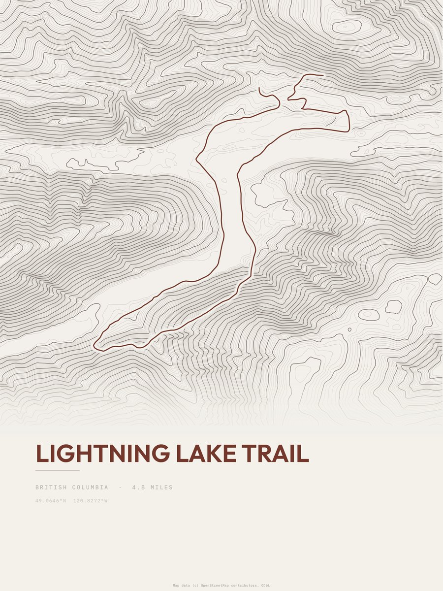 Lightning Lake Trail Topographic print