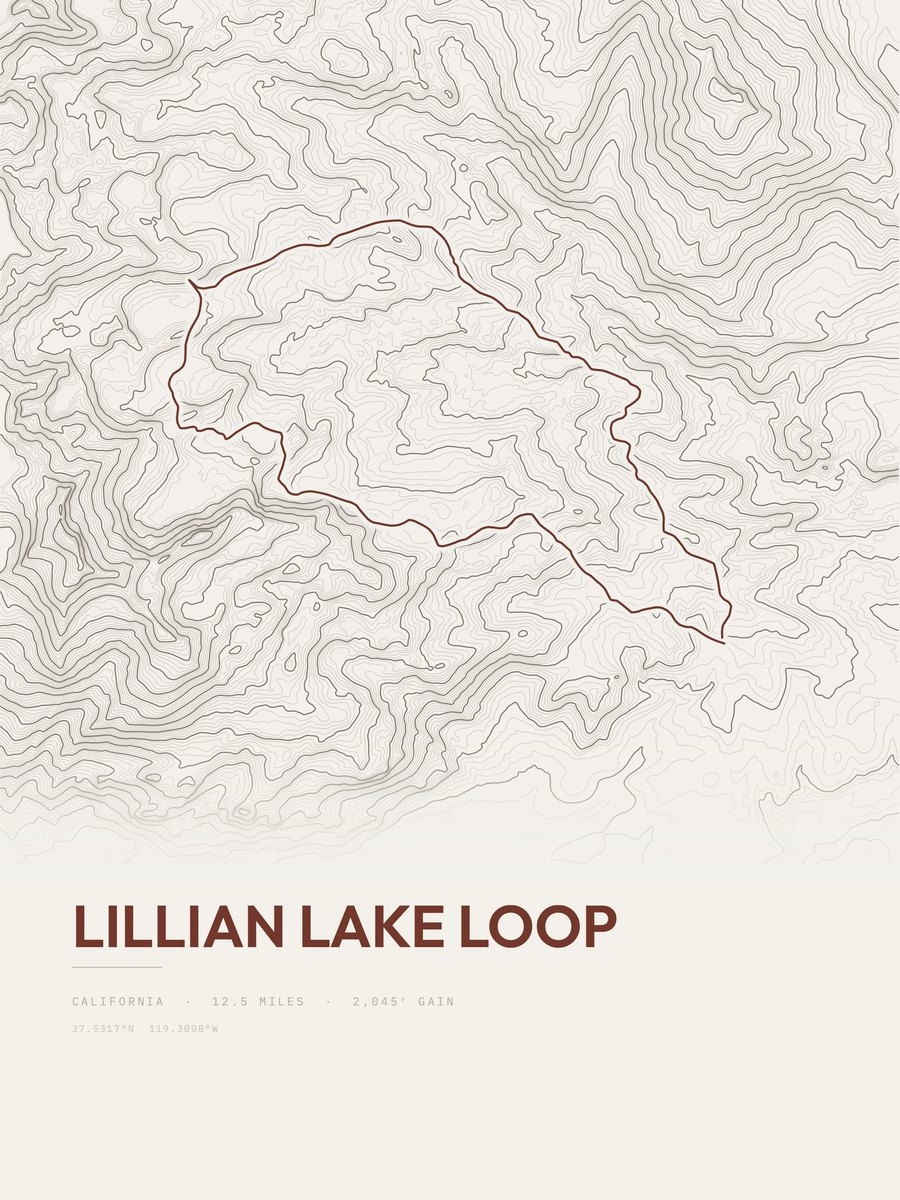 Lillian Lake Loop Topographic print