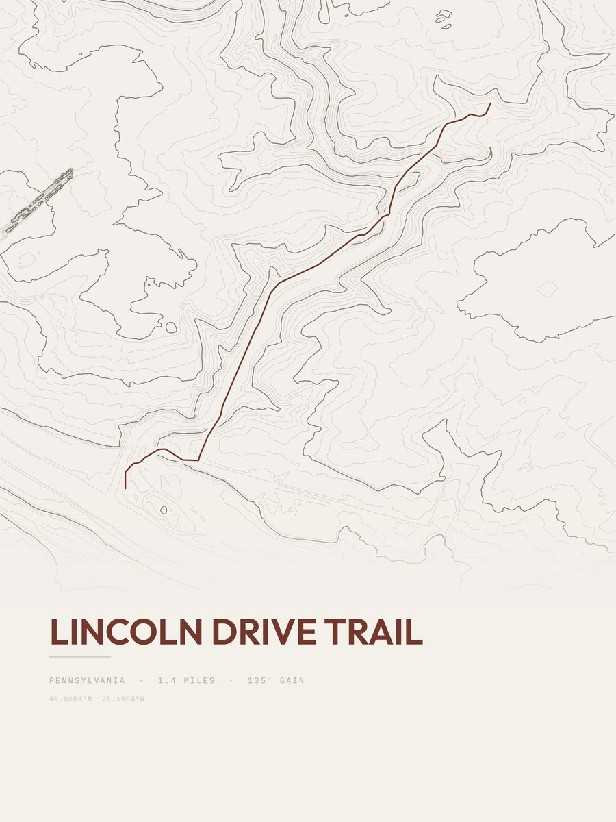 Lincoln Drive Trail topographic trail print