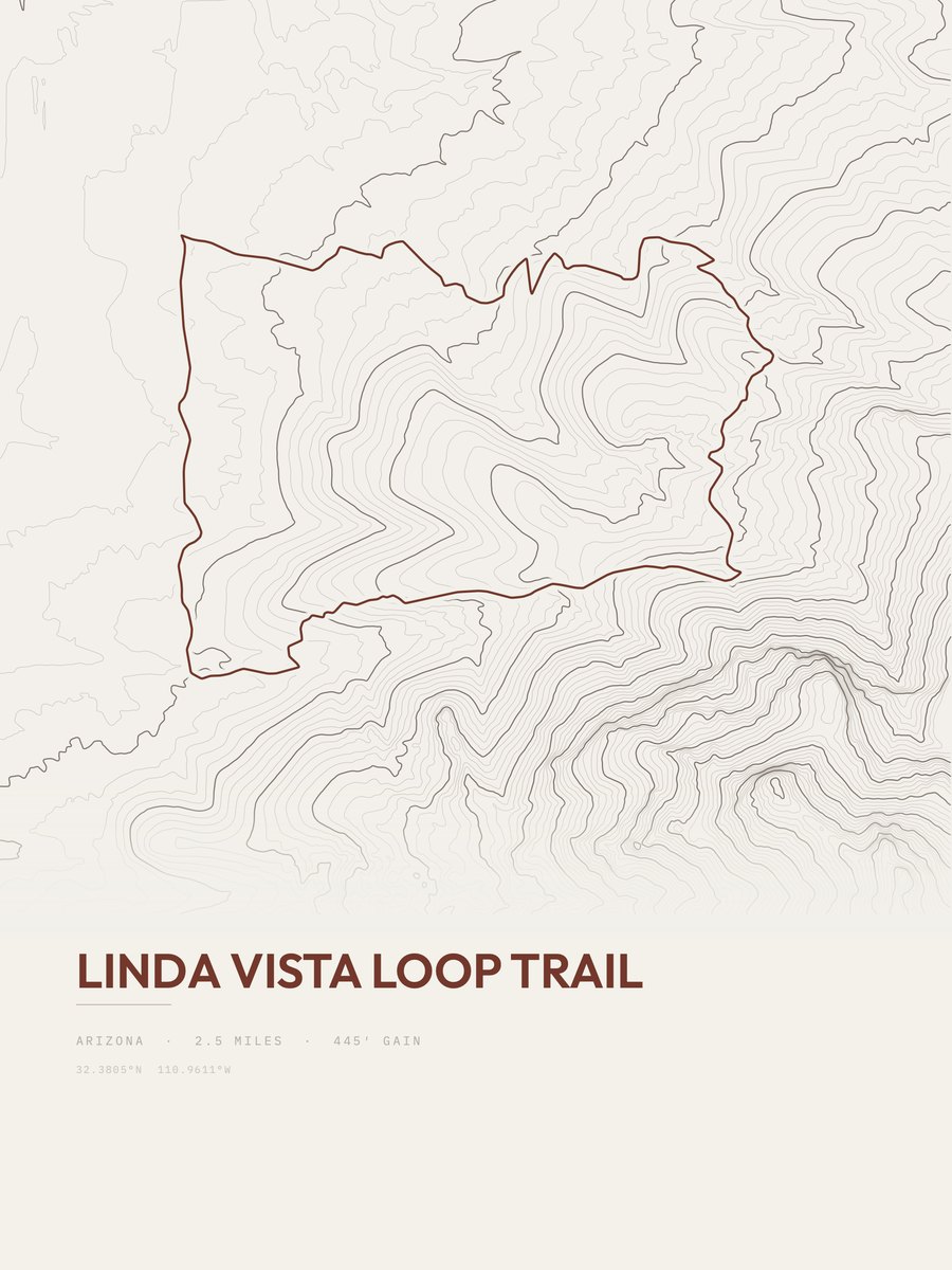 Linda Vista Loop Trail topographic trail print