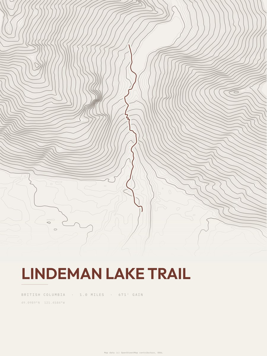 Lindeman Lake Trail topographic trail print