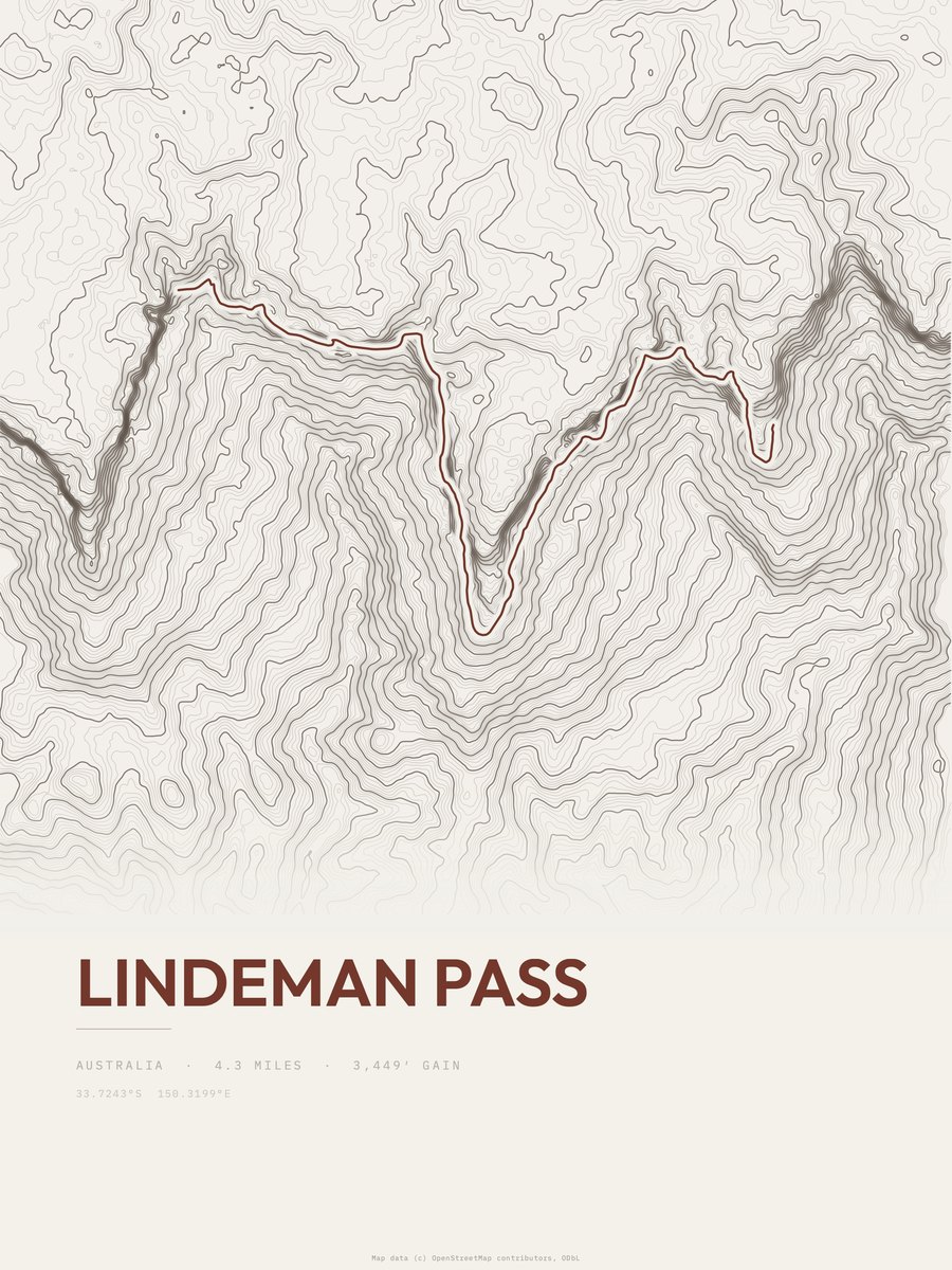 Lindeman Pass topographic trail print