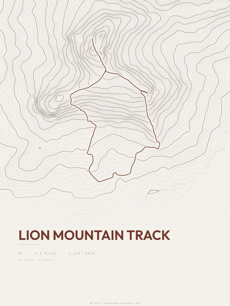 Lion Mountain track topographic trail print