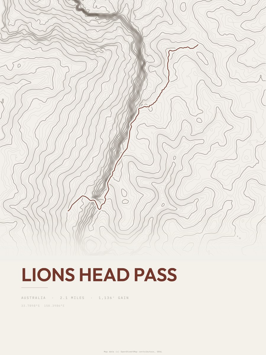Lions Head Pass topographic trail print
