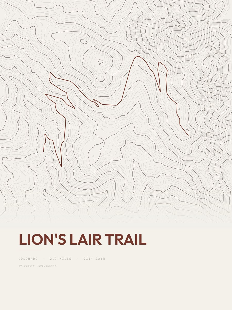 Lion's Lair Trail Topographic print